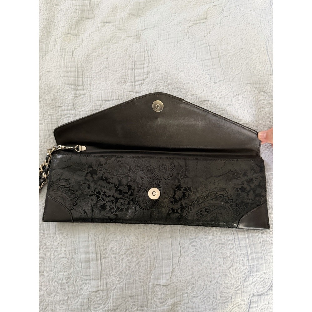 Miss Mak Vintage 90s Boho Y2K Black Leather Padlock Paisley Chain Clutch Bag - Picture 5 of 10